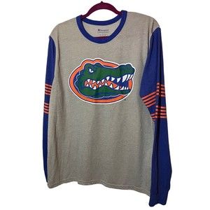 Florida Gators Long Sleeve Shirt L Gray Blue Champion Authentic Athleticwear